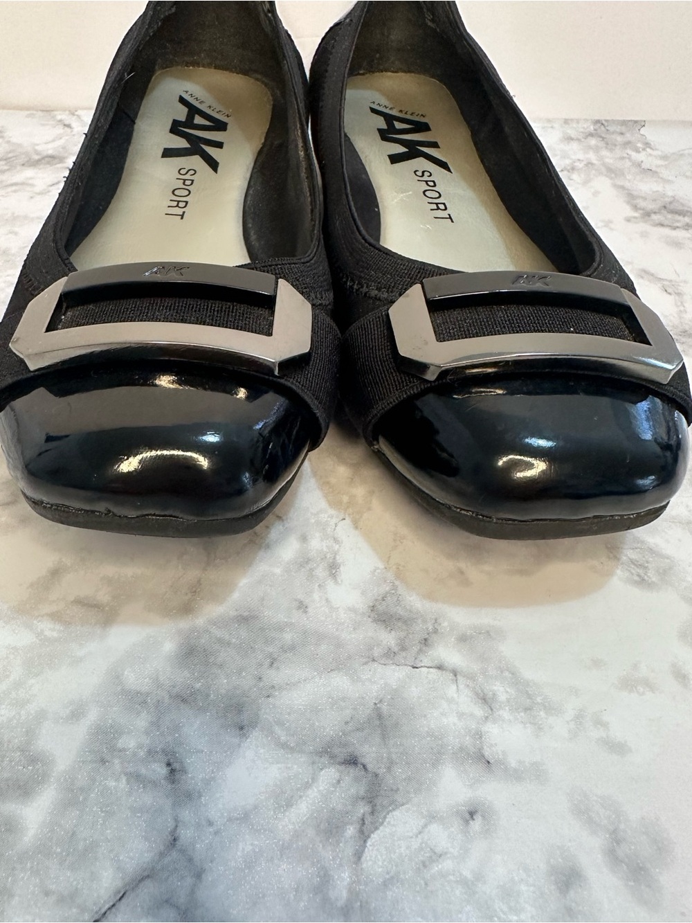 Anne Klein AK Sport Black Ballet Flats Square Toe Buckle Patent Cap Toe Size 6 - Picture 4 of 7